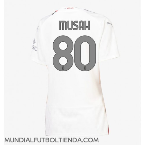 Camiseta AC Milan Yunus Musah #80 Segunda Equipación Replica 2023-24 para mujer mangas cortas